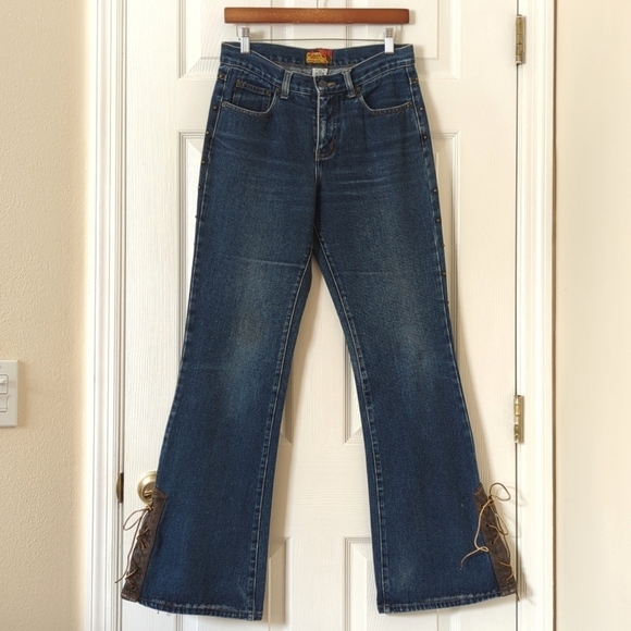 Hi Jack 90's Vintage High Waisted Western Studded Trim Lace Up Bootcut Jeans 5 - Picture 1 of 15